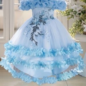 Charming Blue Ruffled Kids Dance Costume